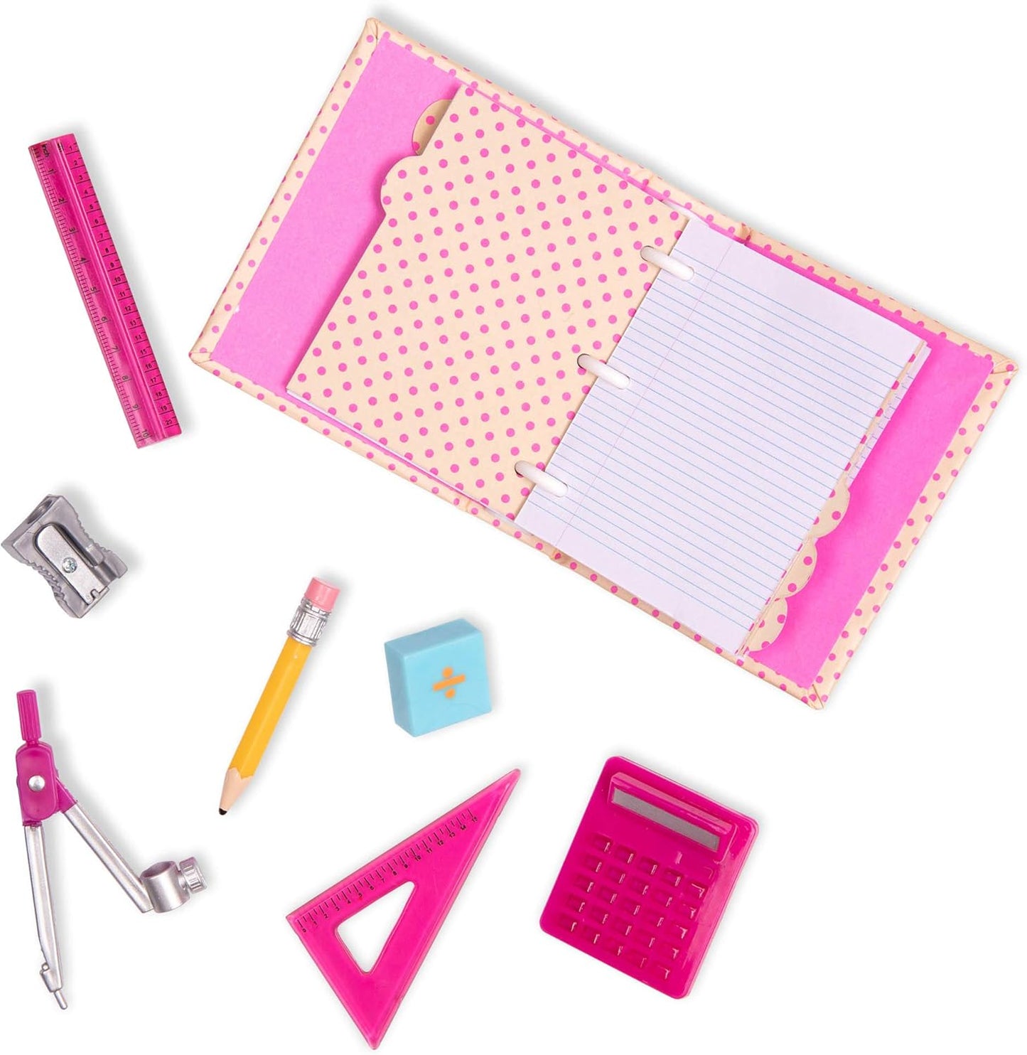 Nosso conjunto de talentos e matemática da geração – Kit de materiais escolares para bonecas de 18 polegadas – Conjunto de acessórios de matemática com 18 peças