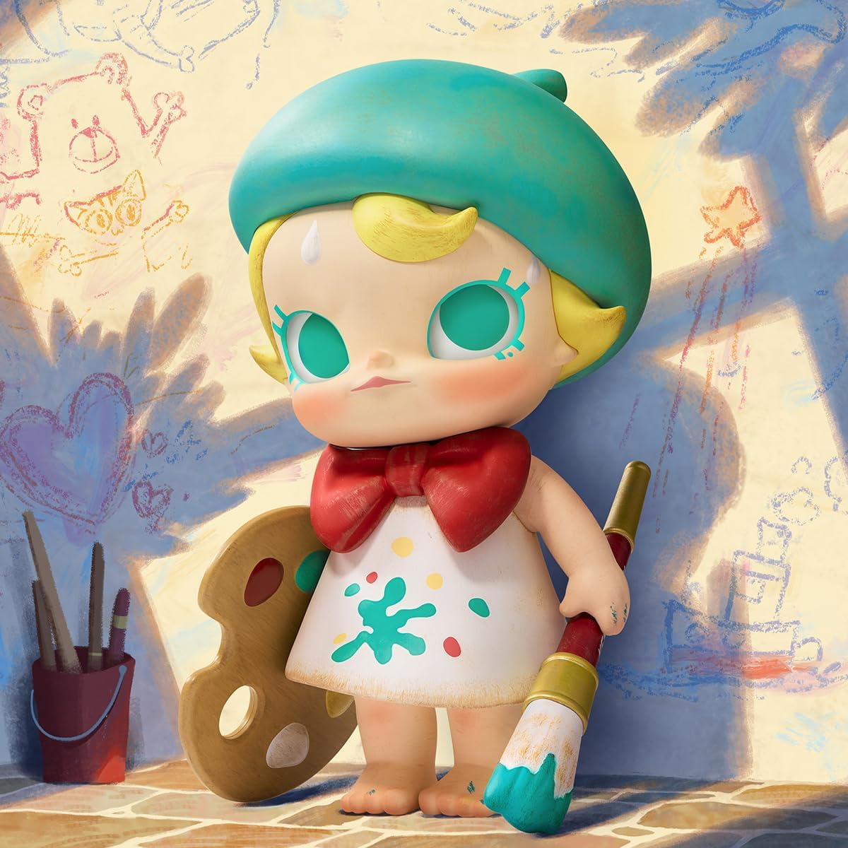 POP MART Baby Molly Baby Molly Future Painter 1 peça, design premium, presente para mulheres, boneco de ação colecionável chique e favorito dos fãs