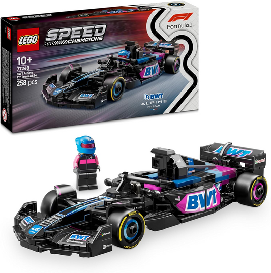 LEGO Speed Champions BWT Alpine F1 Team A524 Race Car Toy com uma minifigura colecionável de piloto de Fórmula 1 - Kits de modelos para meninos e meninas de 10 anos ou fãs adultos de automobilismo 77248