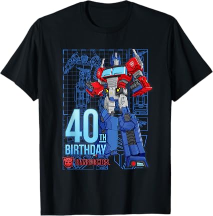 T-shirt de aniversário dos 40 anos do Optimus Prime dos Transformers