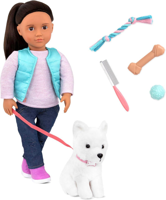 Our Generation Cassie e Pet Samoyed – Boneca de 45 cm com cachorro – Combo de boneca e cão de peluche