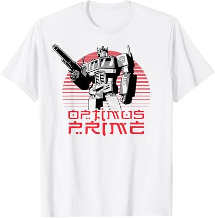T-shirt Transformers Optimus Prime Retro Kanji Sunset Portrait