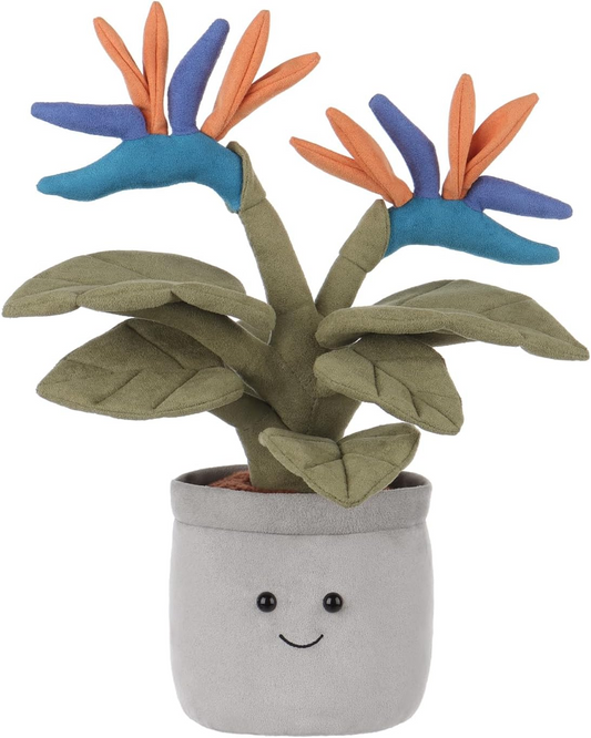 Ave do paraíso em vaso de cordeiro damasco, animais de peluche para crianças, brinquedos de peluche fofos e macios para bebés, menina e menino, planta fofa em vaso de pássaro do paraíso, verde, 13,8 polegadas