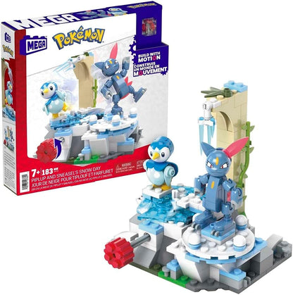 MEGA Pokémon Action Figure Building Toys, Piplup e Sneasel's Snow Day com 171 peças e movimento, 2 personagens articulados, para crianças, HKT20