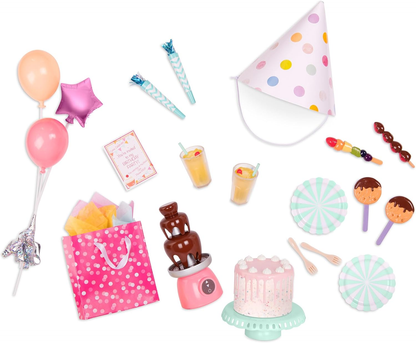 A Nossa Geração – Acessórios para Festa de Bonecas de 18 Polegadas – Bolo de Aniversário e Balões – Comida e Material de Faz de Conta – Brincadeira Imaginativa – Brinquedos para Crianças a partir dos 3 Anos – Conjunto de Aniversário Doce Celebração