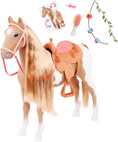 Our Generation - Palomino Hair Play Doll Horse Playset - Cavalo de brinquedo de 50 cm para bonecas da moda com crina longa e acessórios para pentear