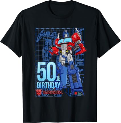 T-shirt de aniversário dos 50 anos do Optimus Prime dos Transformers