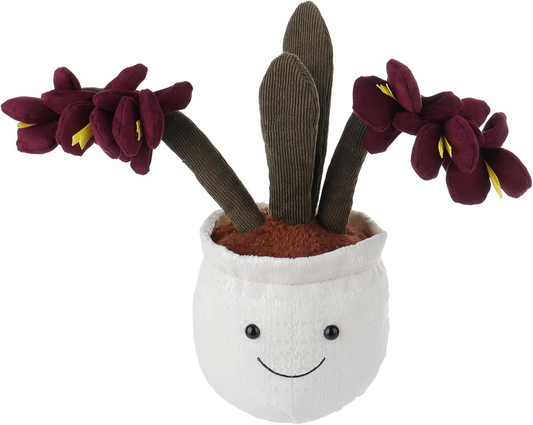 Cordeiro de damasco Brinquedo de peluche orquídea borboleta em vaso, Brinquedos macios Planta de peluche fofinho perfeito para criança 9,1 polegadas