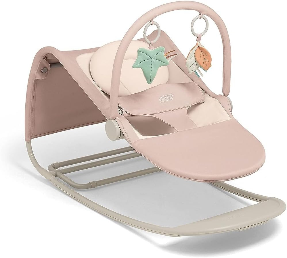 Mamas & Papas Tempo 3 em 1 Rocker/Bouncer, leve, com cinto de 3 pontos e barra de brinquedos magnética facilmente removível, Blush