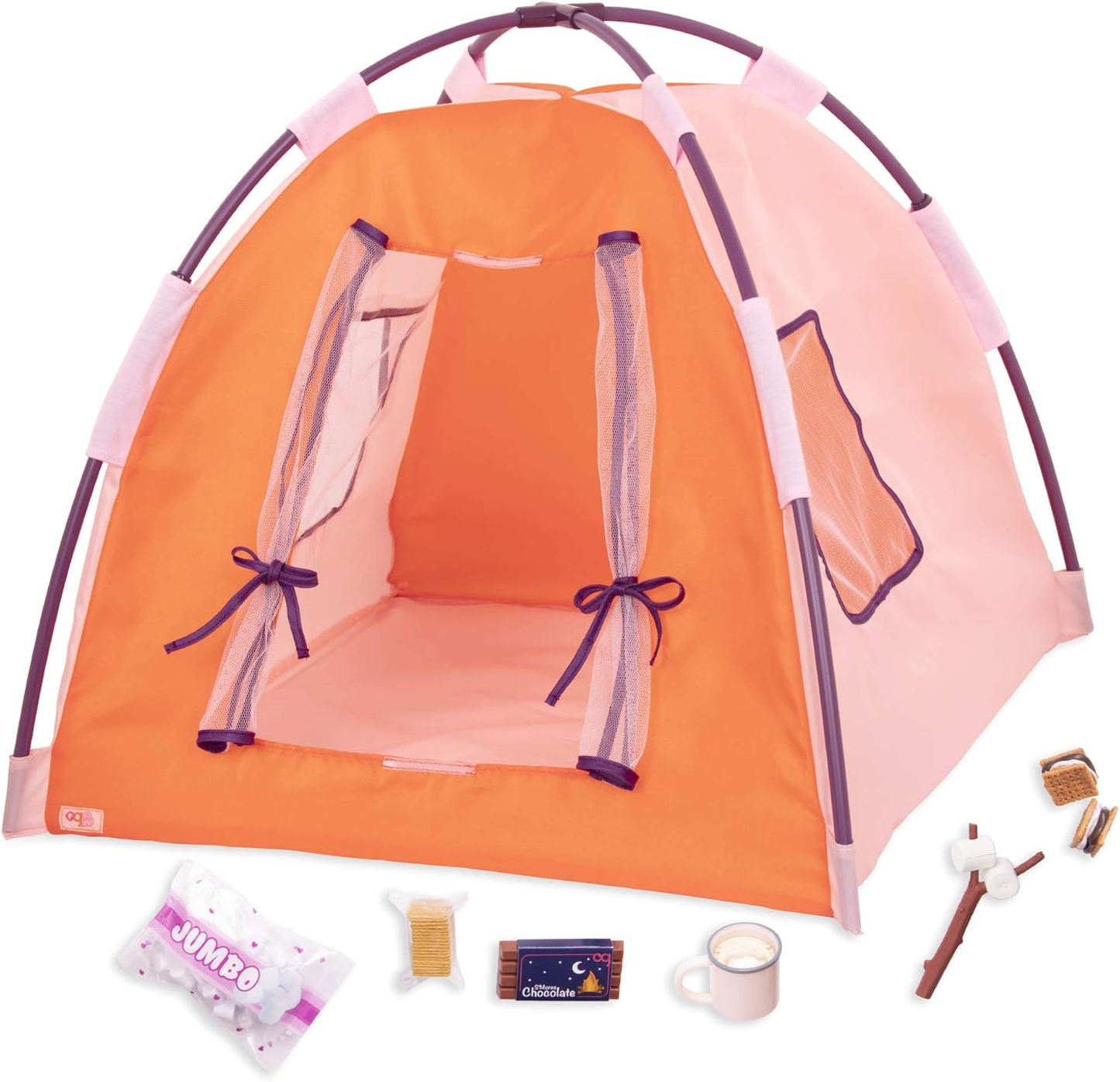 Our Generation Night Camp – Tenda de fácil montagem e acessórios de campismo para bonecas de 45 cm – Conjunto de campismo com 21 peças