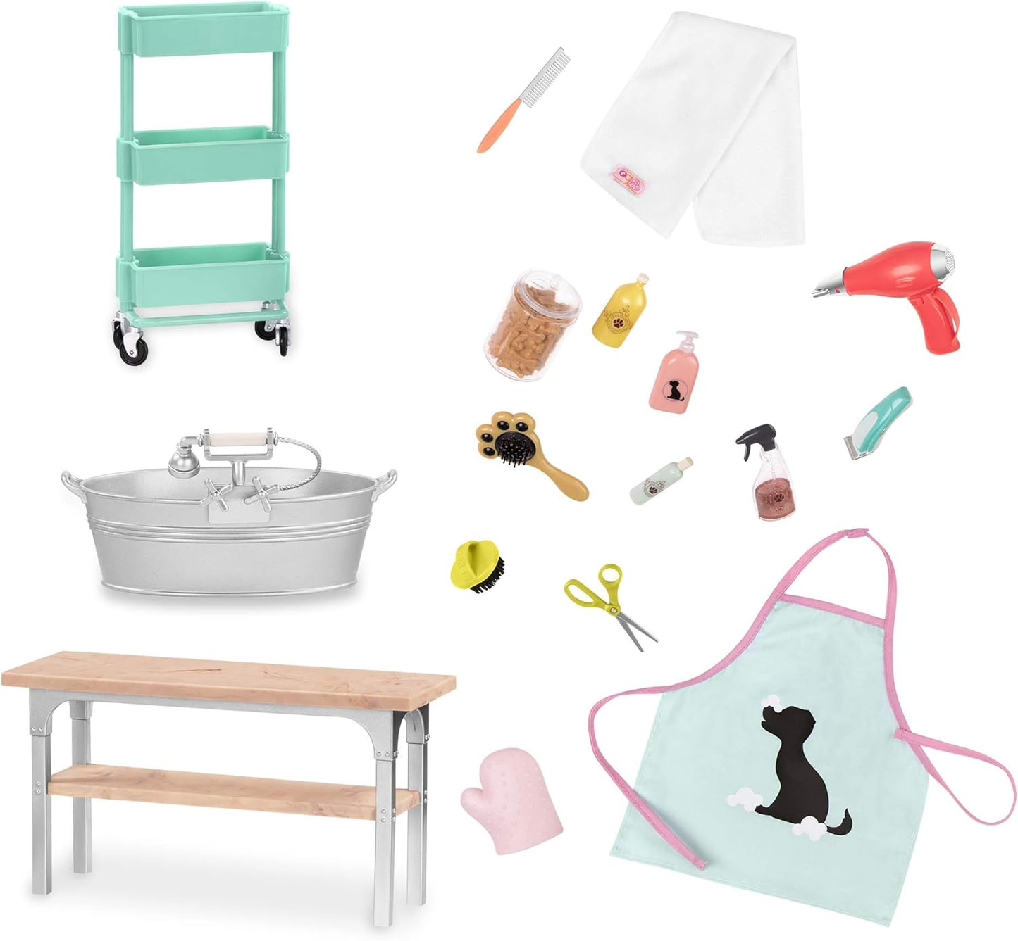 Acessórios para bonecas e animais de estimação Our Generation - Conjunto de higiene para animais de estimação - para bonecas de 46 cm - para idades entre os 3, 4 anos ou mais