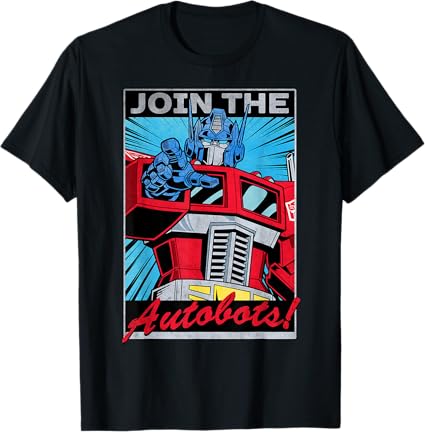 T-shirt com poster retro do Transformers Optimus Prime juntando-se aos Autobots