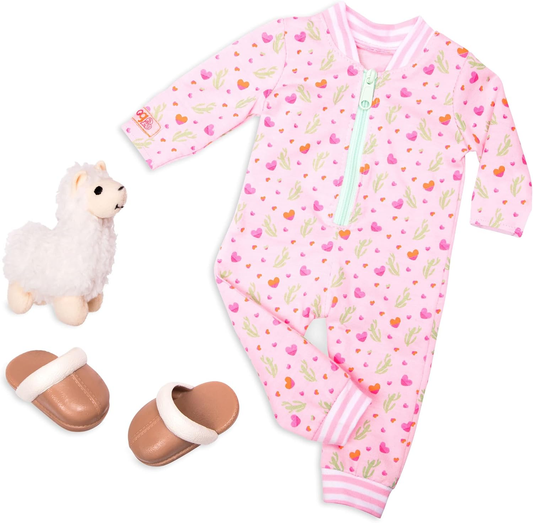 Conjunto de pijamas de lhama com peluche para bonecas de 45 cm - Conjunto de 3 peças