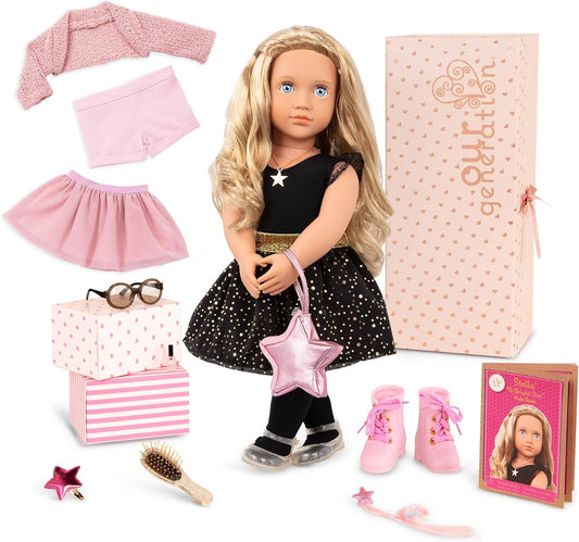 A Nossa Geração – Boneca Starry Fashion Starter de 45 cm – Stella – Cabelo loiro e olhos azuis – 3 roupas e acessórios de estilo em caixa de oferta – Brincadeira de faz de conta para maiores de 3 anos