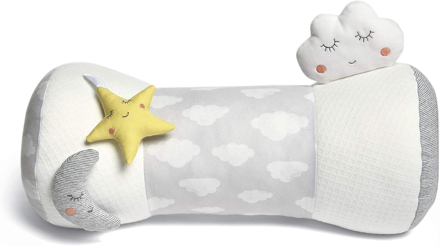 Mamas & Papas Tummy Time Roll, Almofada Interativa Suave para Bebé com Chocalho Integrado, Dream Upon A Cloud