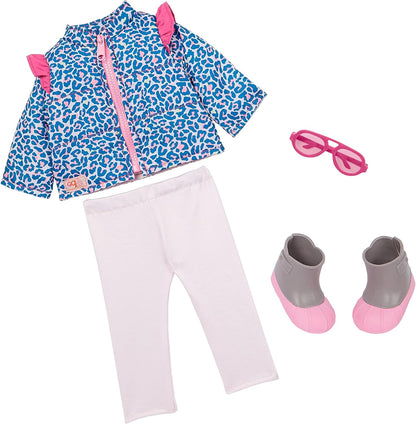 Nossa Geração - Lindo Conjunto de Leopardo - Jaqueta de Inverno com Estampa Animal e Óculos de Sol para Bonecas de 18 Polegadas - Conjunto de 4 Peças para Atividades ao Ar Livre