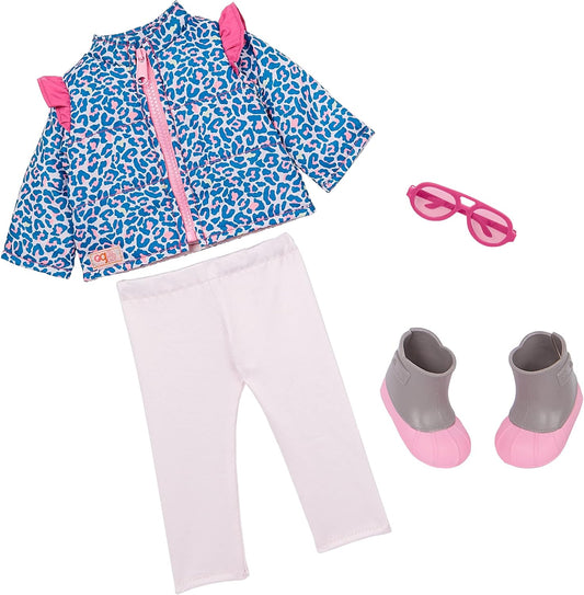 Nossa Geração - Lindo Conjunto de Leopardo - Jaqueta de Inverno com Estampa Animal e Óculos de Sol para Bonecas de 18 Polegadas - Conjunto de 4 Peças para Atividades ao Ar Livre