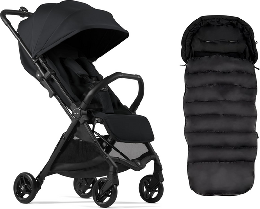 Silver Cross - Jet 5 Compact Carrinho de passeio com bolsa para os pés - Carrinho de viagem - Carrinho de passeio/sistema de viagem dobrável e leve - Tamanho de cabine - Compatível com cadeira auto - Recém-nascido a 4 anos - Espaço