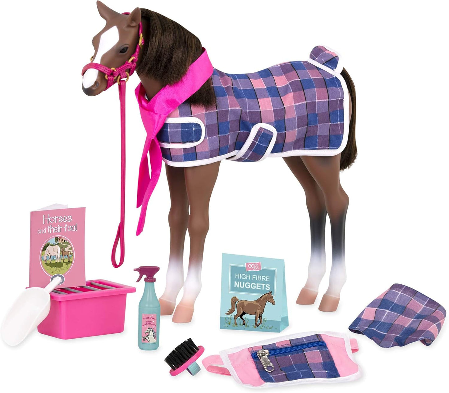 Figura de animal potro quarto de milha da nossa geração – potro de brinquedo de 30 cm para bonecas de 45 cm, figura de animal de brinquedo para meninas e meninos, acessórios estáveis e ferramentas de higiene, para crianças a partir dos 3 anos