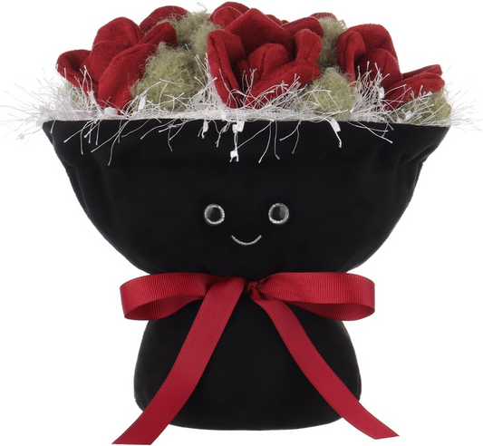 Bichos de peluche de bouquet de rosas românticas de cordeiro damasco para crianças, brinquedos de peluche fofos e macios para bebés, menina e menino, bouquet de rosas românticas fofas vermelhas de 9,5 polegadas