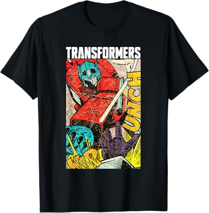 T-Shirt Transformers Vintage Faded Optimus Prime Comic Book Punch - Unissexo Adulto - Preta - Tamanho Pequeno - Manga Curta - Modelagem Clássica - Lavável à Máquina - Tema Exclusivo - Estilo Vintage