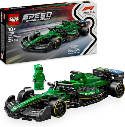 LEGO Speed Champions Aston Martin Aramco F1 AMR24 Race Car Toy com uma minifigura colecionável de piloto de Fórmula 1 - Kits de modelos para meninos e meninas de 10 anos ou fãs adultos de automobilismo 77245