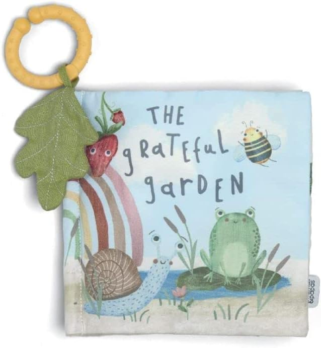 Livro de atividades interativo Mamas & Papas com páginas amarrotadas, apito, mordedor e jardim de agradecimento