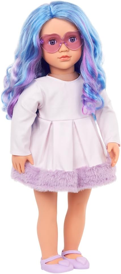 Generation Fashion Dolls 18" Veronika com cabelo escuro azul e roxo e óculos de coração roxo