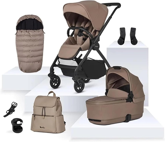 Silver Cross - Dune 2 Carrinho de bebé, berço para a primeira cama e pacote de acessórios - Carrinho de bebé compacto e sistema de viagem para estilos de vida urbanos - Recém-nascido a 4 anos (22 kg) - Mocha