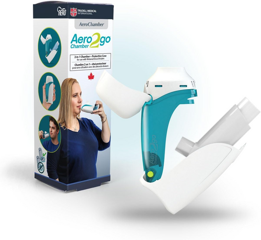 AeroChamber2go 2 em 1 Espaçador de inalador portátil + estojo protetor para inaladores de dose medida