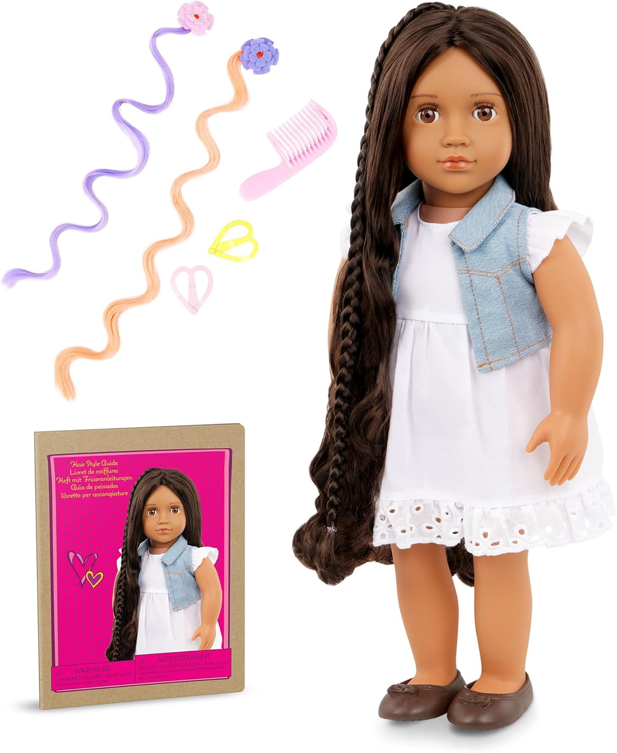 A Nossa Geração Perla From Hair to There Styling Doll - Boneca de Cabelo Crescente de 18 Polegadas com Trança Extensível, Boneca de Moda para Meninas, Cabelo Longo e Modelável, Inclui Guia de Estilo, Idades 3+