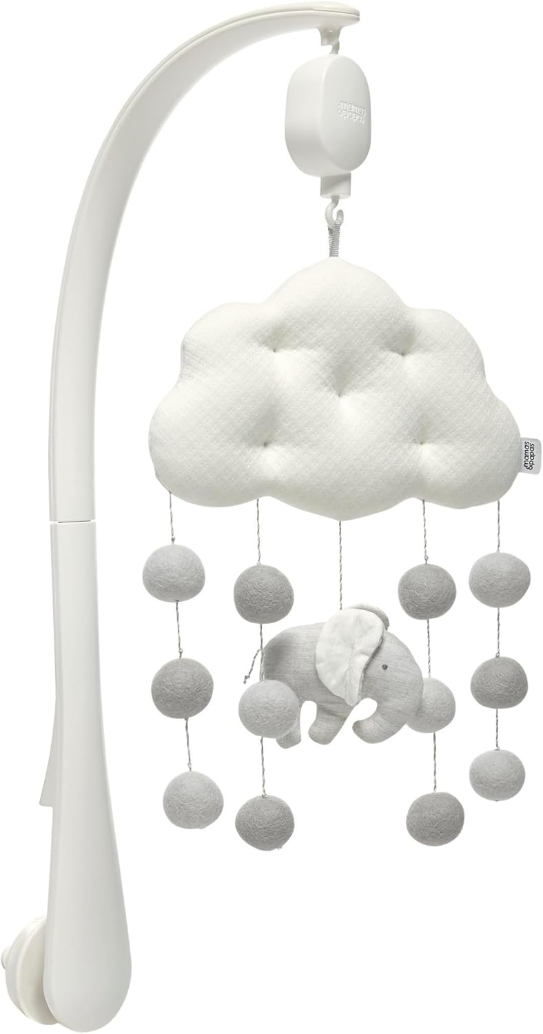 Mamas & Papas Bem-vindos ao Mundo Nuvem e Elefante Mobile Musical com Pompons, Elefante Cinzento