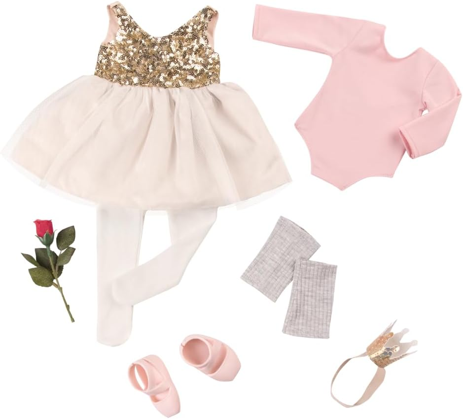 Fato de abertura da nossa geração – Fato de bailarina de luxo com fita para a cabeça e coroa para bonecas de 45 cm – Conjunto de 7 peças de roupa e acessórios de ballet