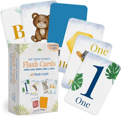 Tiny Trees® 43 Flash Cards para crianças de 2 anos I Animais, letras, números, formas e cores I Primeiras palavras Flash Cards - Inclui guia de exercícios para atividades de aprendizagem
