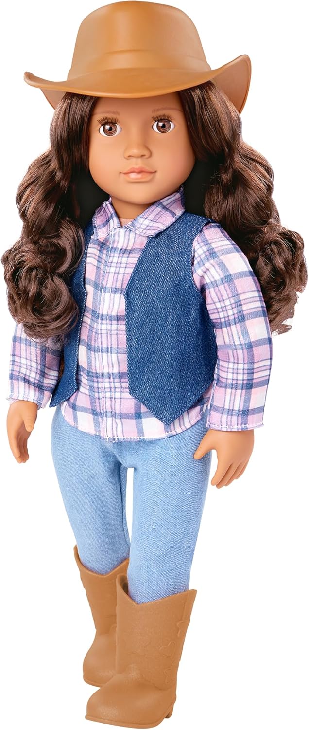 Boneca country Abigale da Our Generation – Boneca e roupa com tema country, botas de montaria altas, chapéu de aba elegante, sardas realistas, brinquedo de 45 cm com tema western para maiores de 3 anos