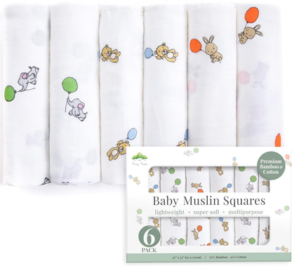 Paninhos de musselina para bebé Tiny Trees, pacote de 6 unidades, 70 cm x 70 cm – Paninhos de musselina de algodão extra macio para bebé – Quadrados de musselina absorventes, respiráveis e delicados para recém-nascidos, manta para enrolar