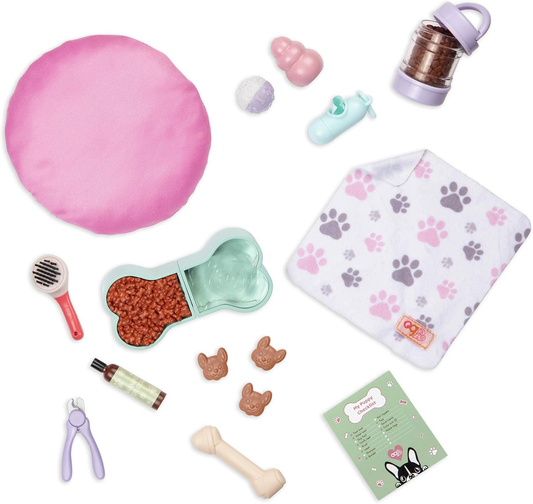 O nosso conjunto Generation Paw Paradise – Kit de acessórios para cachorros de estimação para bonecas de 45 cm – Conjunto de 15 acessórios para cuidados com animais de estimação