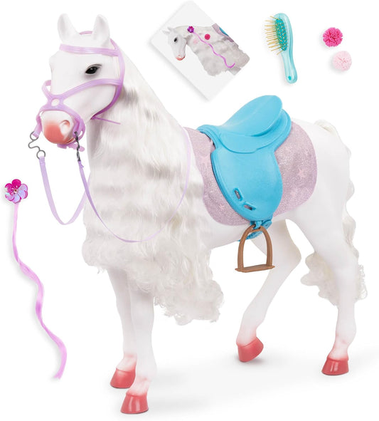 Our Generation Camarillo Hair Play Horse – Cavalo de brinquedo infantil de 50 cm com acessórios de estilo, sela e escova de cabelo – Acessório para cavalo para bonecas de 45 cm – Brinquedos para crianças a partir dos 3 anos