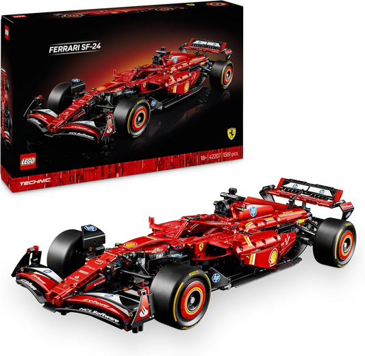 LEGO Technic Ferrari SF-24 F1 Car Model - Conjunto colecionável de Fórmula 1 com motor V6 à escala 1:8, caixa de velocidades, direção e DRS - Ideia de presente para fãs de corridas adultos e adolescentes 42207