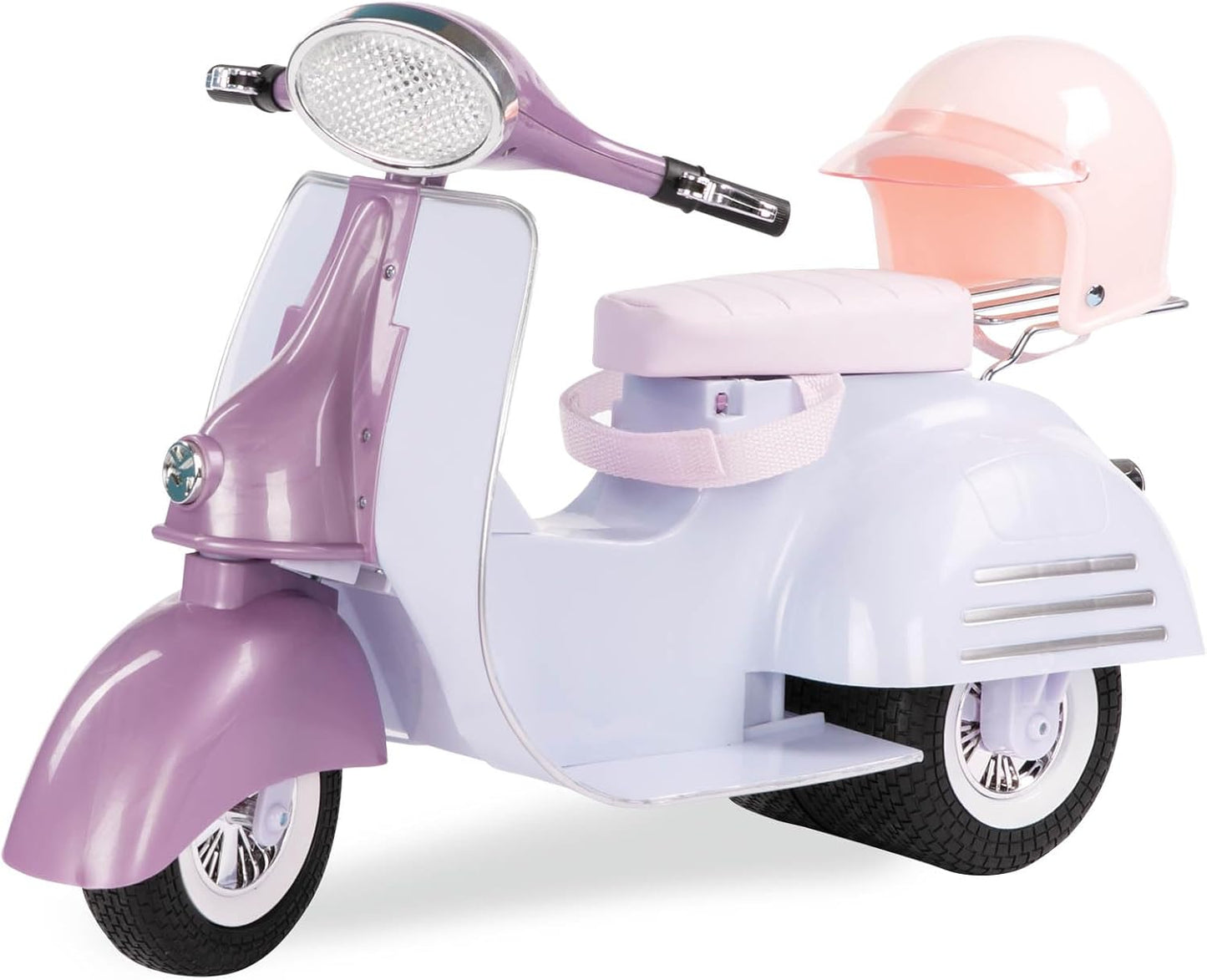 Scooter Ride in Style da Our Generation, roxo e azul - acessório de veículo para bonecas de 45 cm, trotinete de brinquedo com capacete a condizer, para crianças a partir dos 3 anos