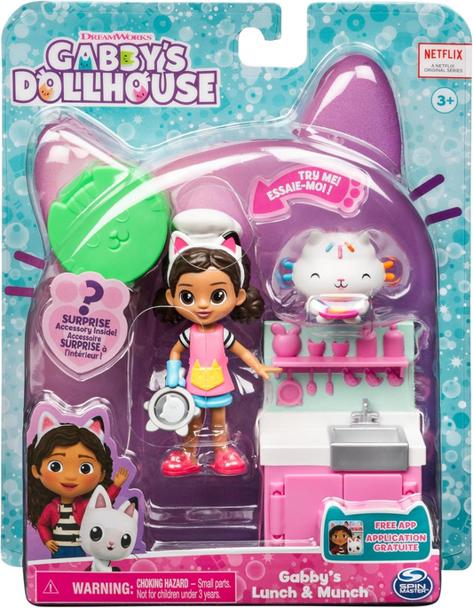 Gabby's Dollhouse, Lunch and Munch Kitchen Set com 2 bonecos de brinquedo, acessórios e peça de mobiliário, brinquedos infantis para idades a partir dos 3 anos