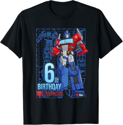 T-shirt de aniversário dos 6 anos do Optimus Prime dos Transformers