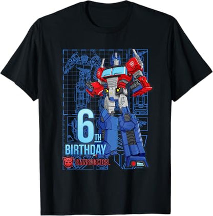 T-shirt de aniversário dos 6 anos do Optimus Prime dos Transformers