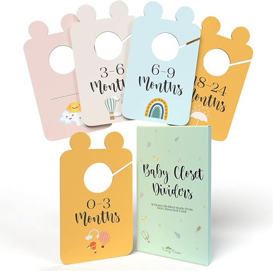 Organizadores de guarda-roupa Tiny Trees® em caixa de oferta - 8 organizadores de roupa unissexo dos 0 aos 24 meses - presentes para pais recém-nascidos, organizador de roupa e etiquetas de idade para armário de berçário
