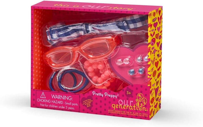 Conjunto Pretty Preppy da Our Generation – Coleção de acessórios de joalharia para bonecas de 45 cm – Conjunto de 9 acessórios de joalharia