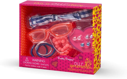 Conjunto Pretty Preppy da Our Generation – Coleção de acessórios de joalharia para bonecas de 45 cm – Conjunto de 9 acessórios de joalharia