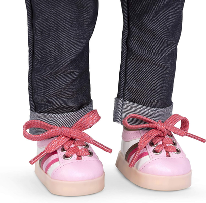 Sapatos Rainbow Delight da Our Generation – Ténis cor-de-rosa com luzes para bonecas de 45 cm – 1 par de sapatos