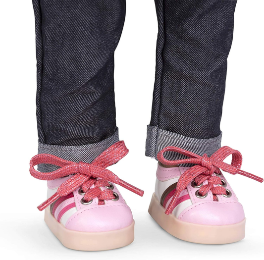 Sapatos Rainbow Delight da Our Generation – Ténis cor-de-rosa com luzes para bonecas de 45 cm – 1 par de sapatos