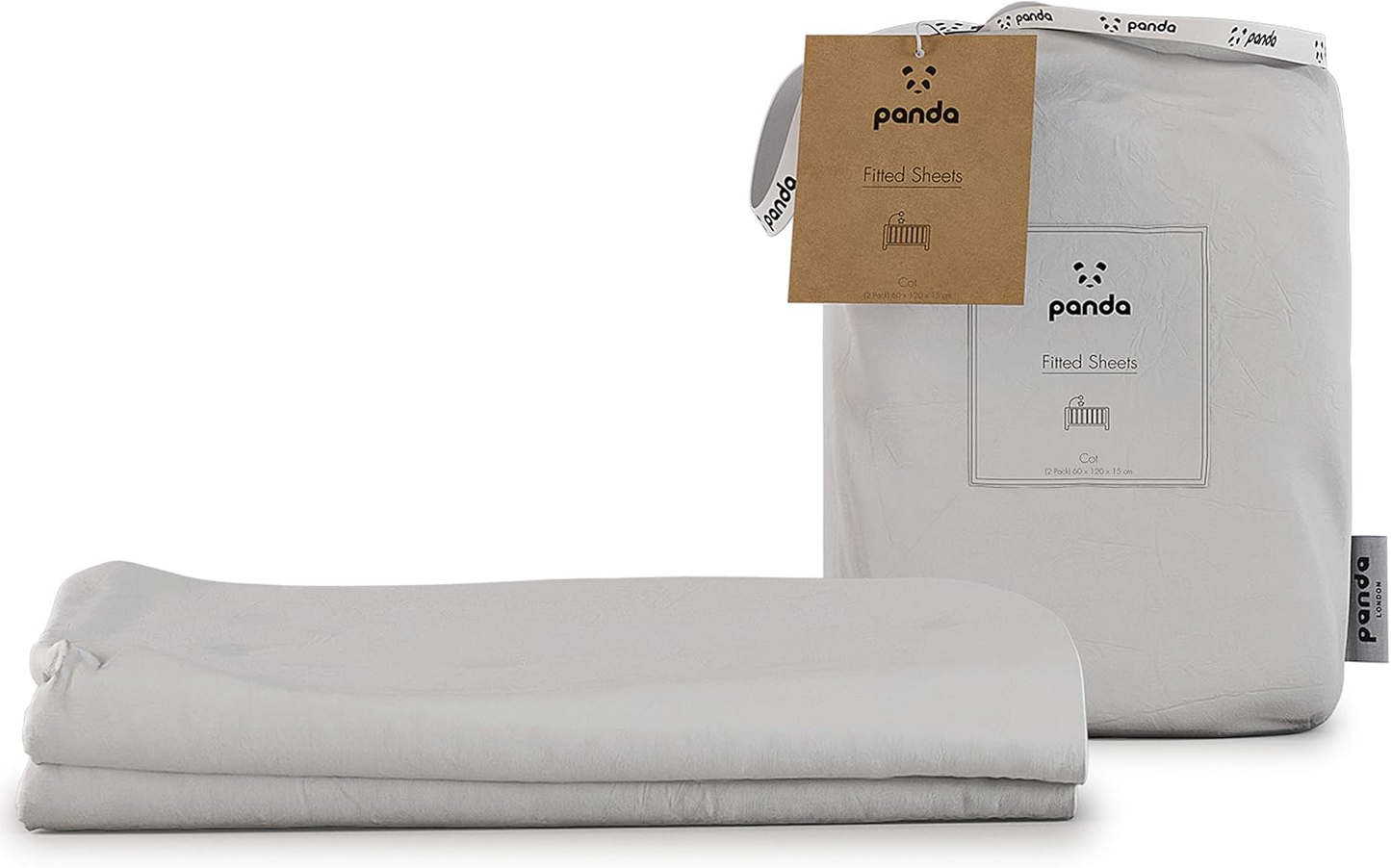 Lençóis com elástico Panda Kids 100% bambu (2 unidades) (branco, berço: 120 x 60 x 15 cm)