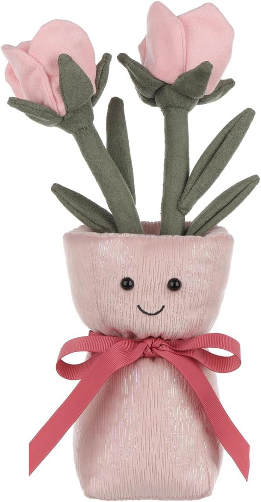 Vaso de peluche azul com cordeiro damasco, peluches para crianças, brinquedos de peluche fofos e macios para bebés, menina e menino, vaso azul fofo com feiticeira, 11,9 polegadas